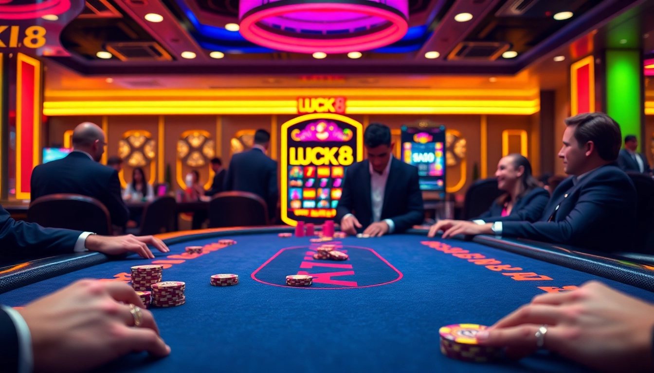 Players experiencing excitement at the LUCK8 casino table during an intense game.