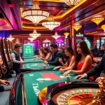 Exciting gambling scene at a casino showcasing ALo789 with vibrant slot machines and enthusiastic players.