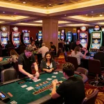 32win players enjoying vibrant casino floor, engaging in thrilling gambling activities.