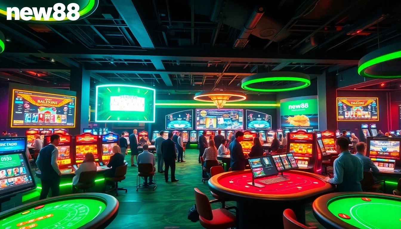 Players enjoying the vibrant new88 online casino experience with engaging digital games in a lively atmosphere.