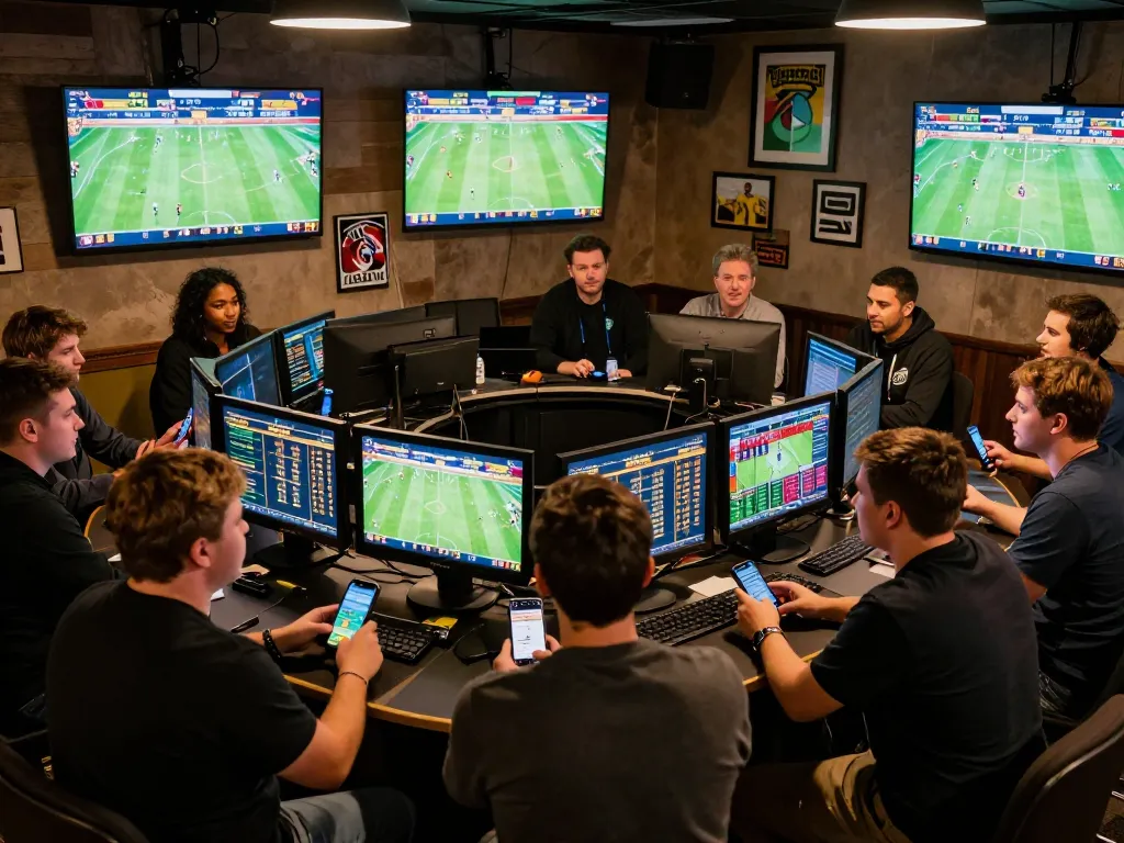 F168 sports bettors engaged in live betting strategies using phones and screens