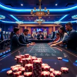 Engage in thrilling online gambling at Typhu88 with vibrant casino visuals featuring players and live dealers.