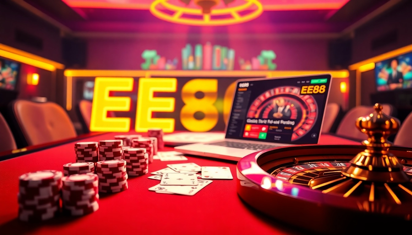 Experience the thrill of EE88's online casino with gaming tables and vibrant action.