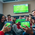 Socolive offering a lively football streaming experience with fans engaged on multiple devices.