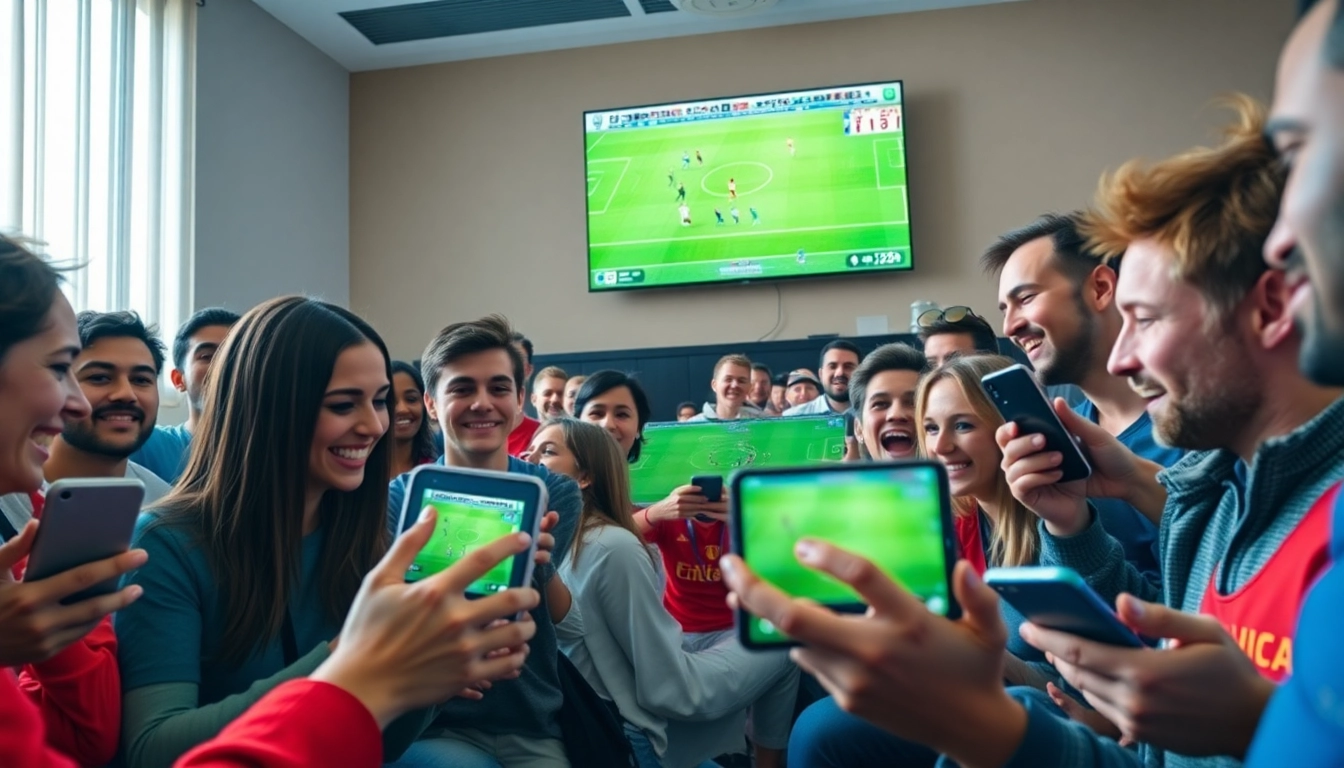 Socolive offering a lively football streaming experience with fans engaged on multiple devices.