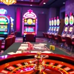 Experience the excitement of HB88 in a captivating casino scene featuring vibrant slot machines and poker tables.