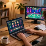 Engaging in online betting on EA77 from a modern home setup while focusing on live dealer gameplay