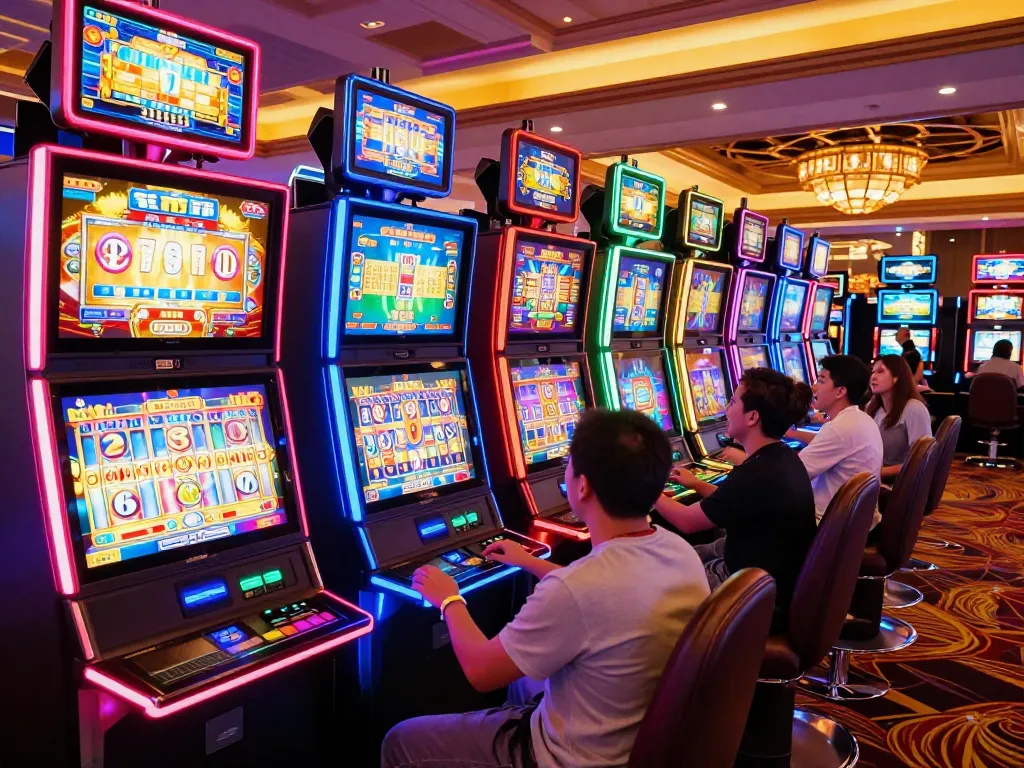 Players experiencing slot gacor excitement at colorful slots with energetic gameplay atmosphere