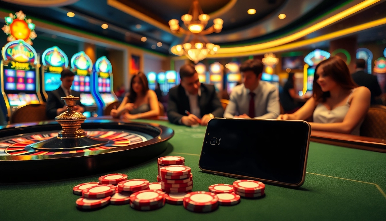 S8 smartphone enhances gameplay with luxury ambiance in an upscale casino environment.