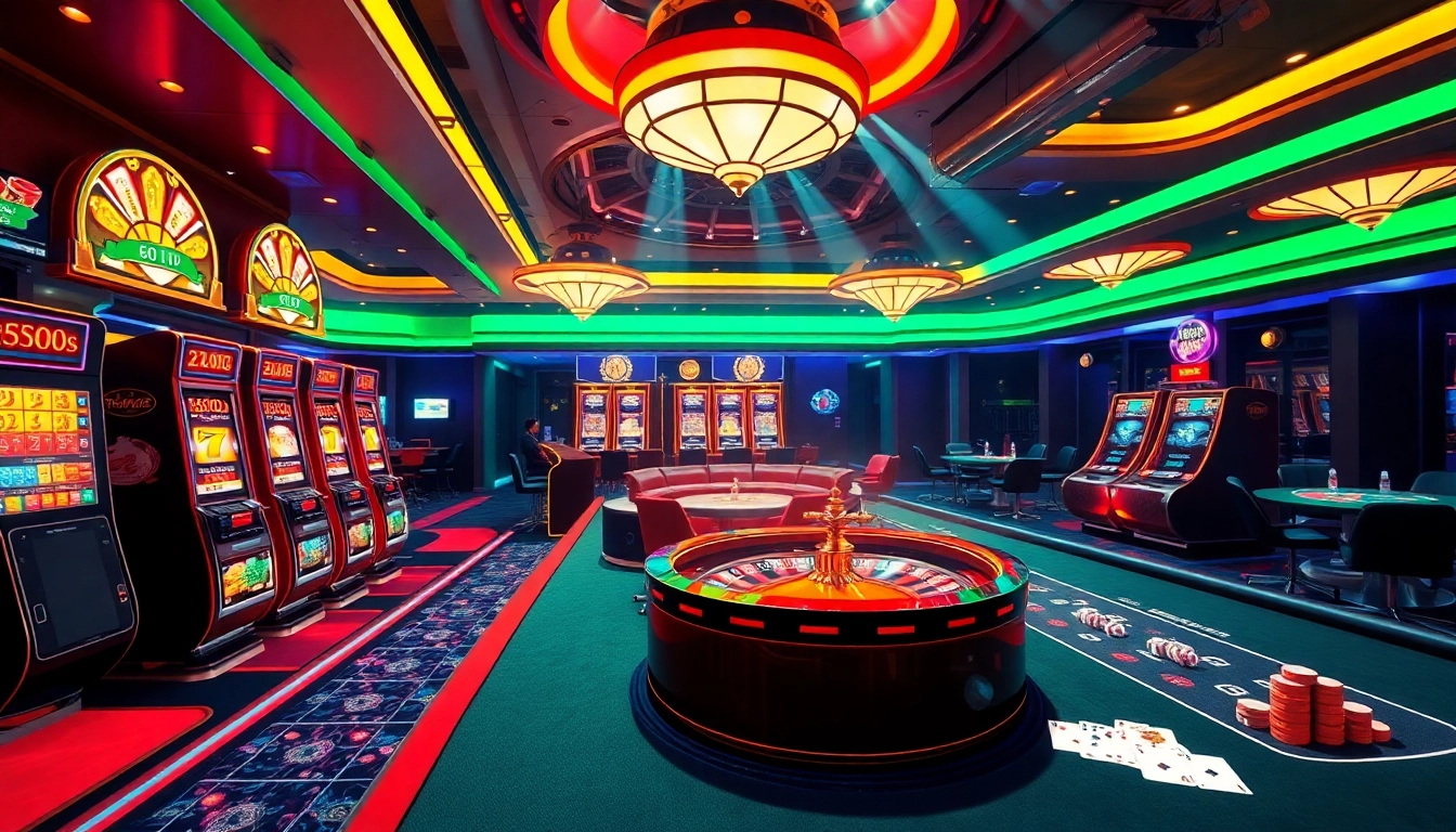 Experience the thrill of winning at https://tt88.to/ with a vibrant casino scene showcasing slot machines and poker tables.