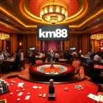 Players engaging with the km88 online casino interface at a luxurious gaming table.