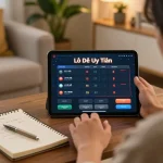 Lô Đề Uy Tín online gaming on a tablet with strategic notes in a cozy home environment