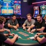 Players enjoying a vibrant gaming session at 789club casino, surrounded by cards, chips, and excitement.