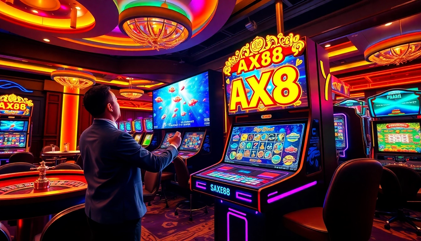 Player enjoying the exciting AX88 fish shooting game in a vibrant casino setting.