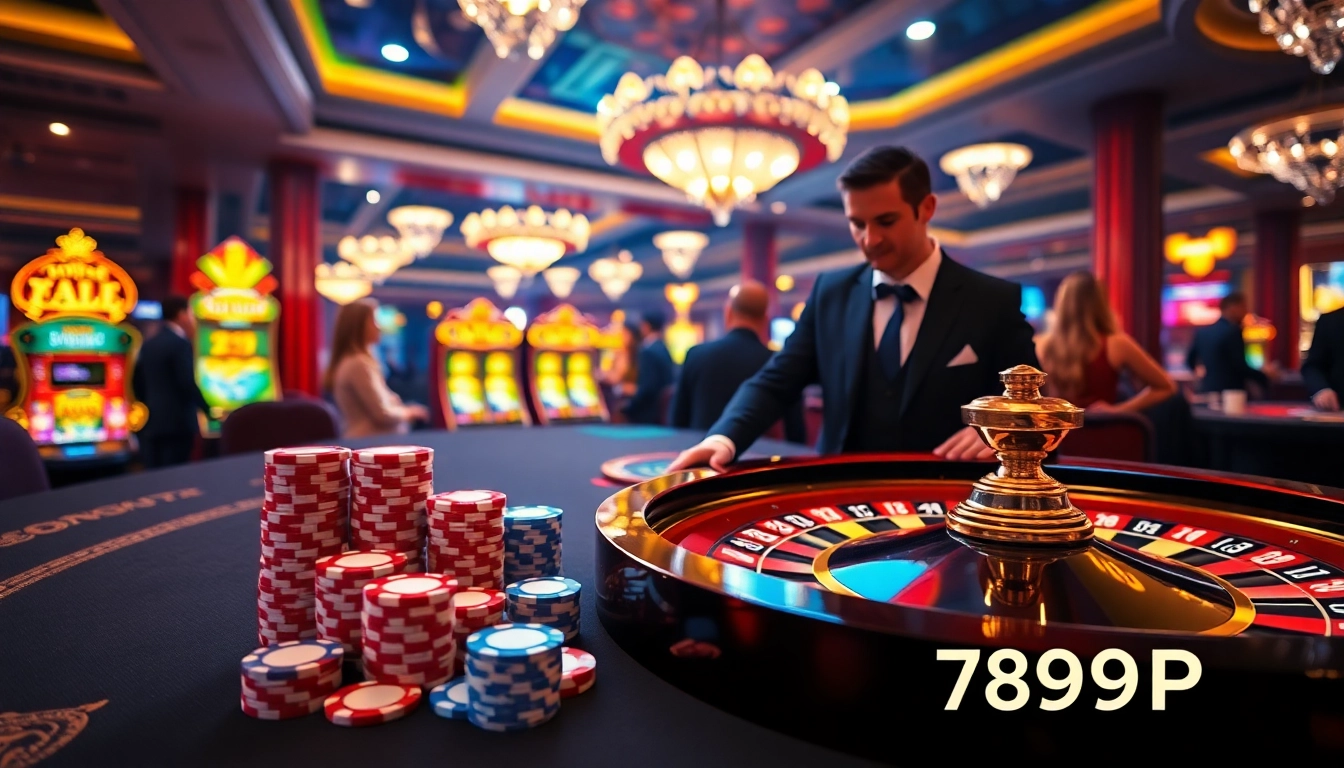Experience the excitement of 789P as players engage at a luxurious casino table with vibrant chips and roulette.