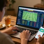 Engaged user betting on dn88 app while watching live sports, highlighting online gambling atmosphere.