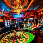 Experience the vibrant energy of Trang Chủ Go8 with excited gamblers at a roulette table.