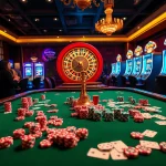 Experience the thrill of winnings with OPEN88 at a luxurious gaming table featuring poker chips and vibrant casino decor.