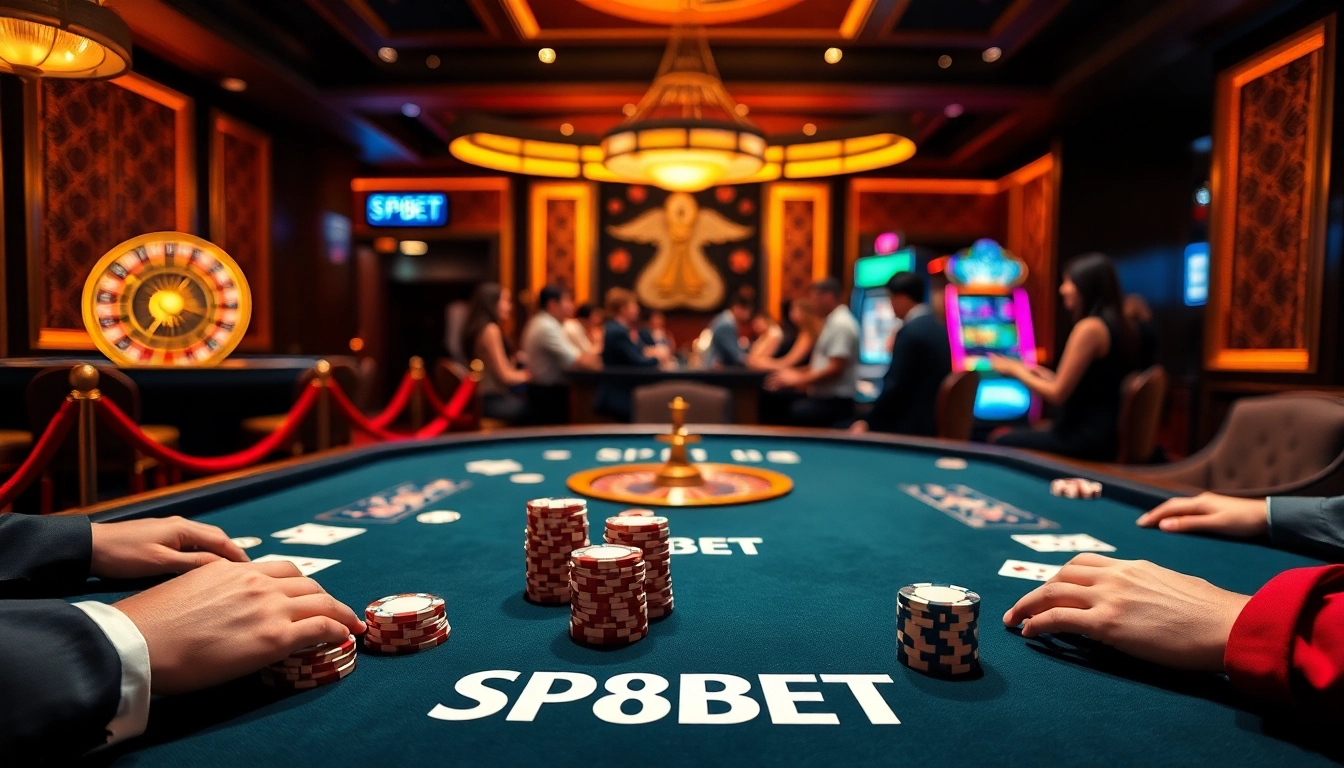 Players engaging at the SP8BET gambling table, showcasing thrilling casino activities.