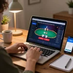 Engaging online gaming experience with 23winy, showcasing poker gameplay and strategic notes.