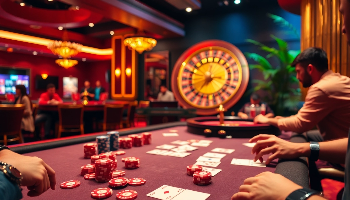 Experience the excitement of max88 at a vibrant poker table with colorful chips and cards.