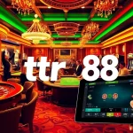Engaging players enjoying a thrilling gambling experience at TR88 casino with dynamic tables and vibrant colors.