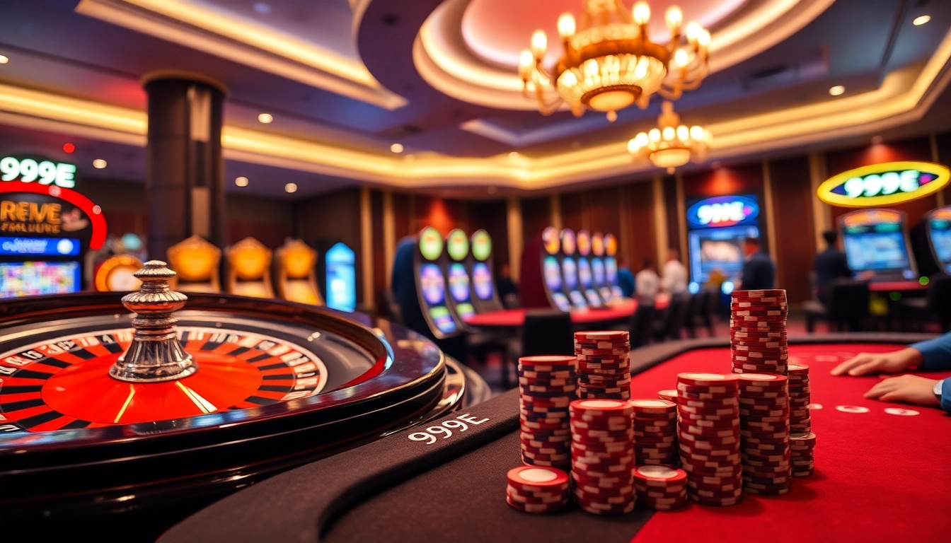 Experience the excitement of 999E with vibrant gaming tables and luxurious casino ambiance.