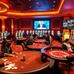 A vibrant casino scene showcasing players at blackjack tables enjoying newphim films in a luxurious setting.