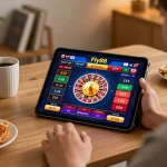 Engaging player enjoying Fly88's roulette game on tablet, showcasing interactive online gambling experience