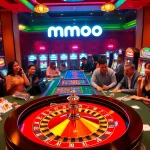 Players enjoying thrilling games at a luxurious casino featuring MMOO slot machines and roulette.