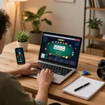 SHBET gamer placing strategic bets on poker from the comfort of home.