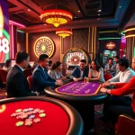 Betting action at King88 Casino with vibrant poker tables and eager players.