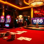 tt88 players enjoying a vibrant casino environment with poker games and roulette wheels.