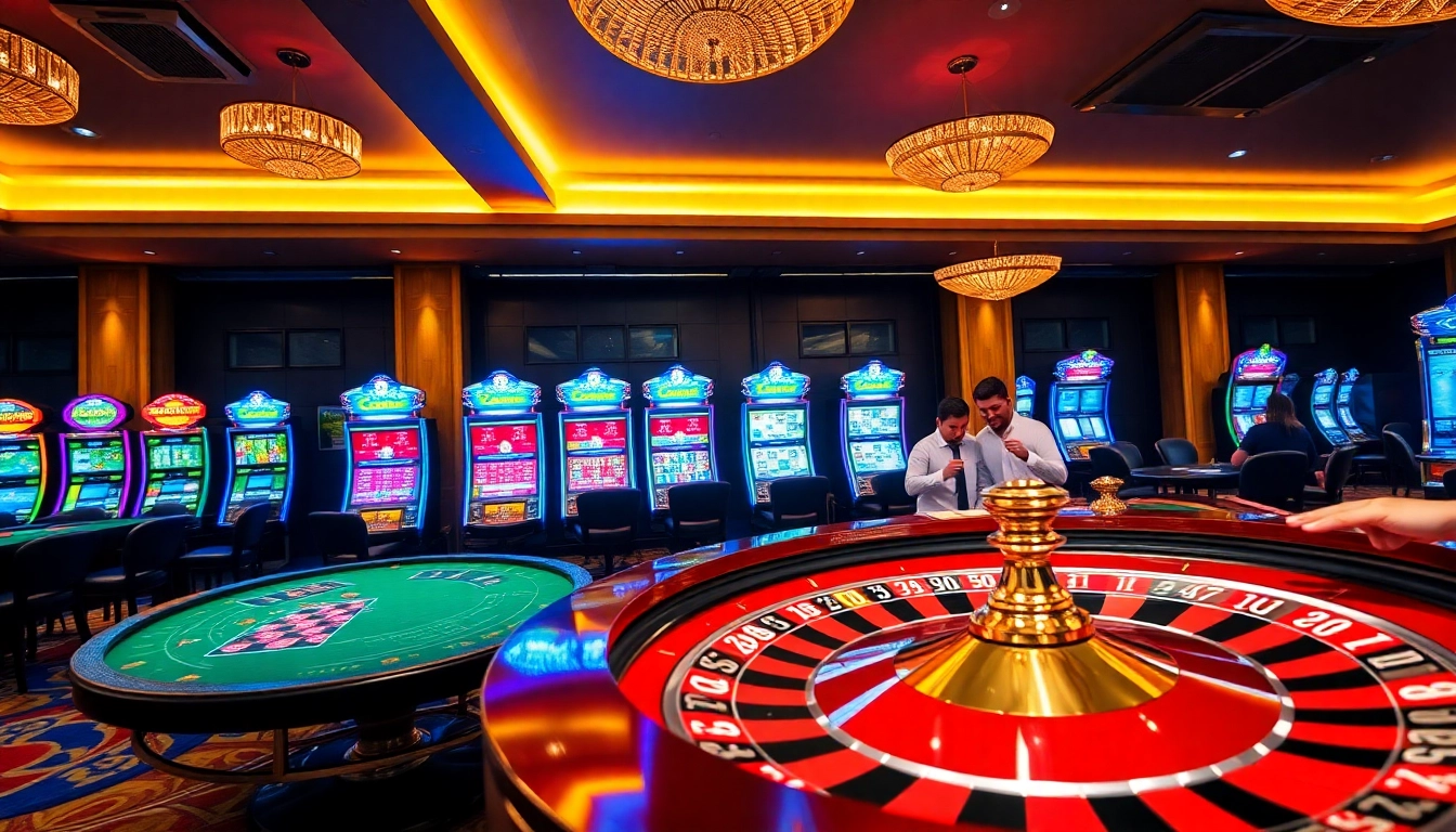 Experience thrilling gaming moments at 123GA FUN with vibrant casino visuals showing roulette and slot machines.