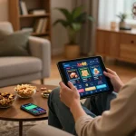 Engaging in online gaming at home while using Link đăng ký Xo88 on a tablet, showcasing dynamic strategies.