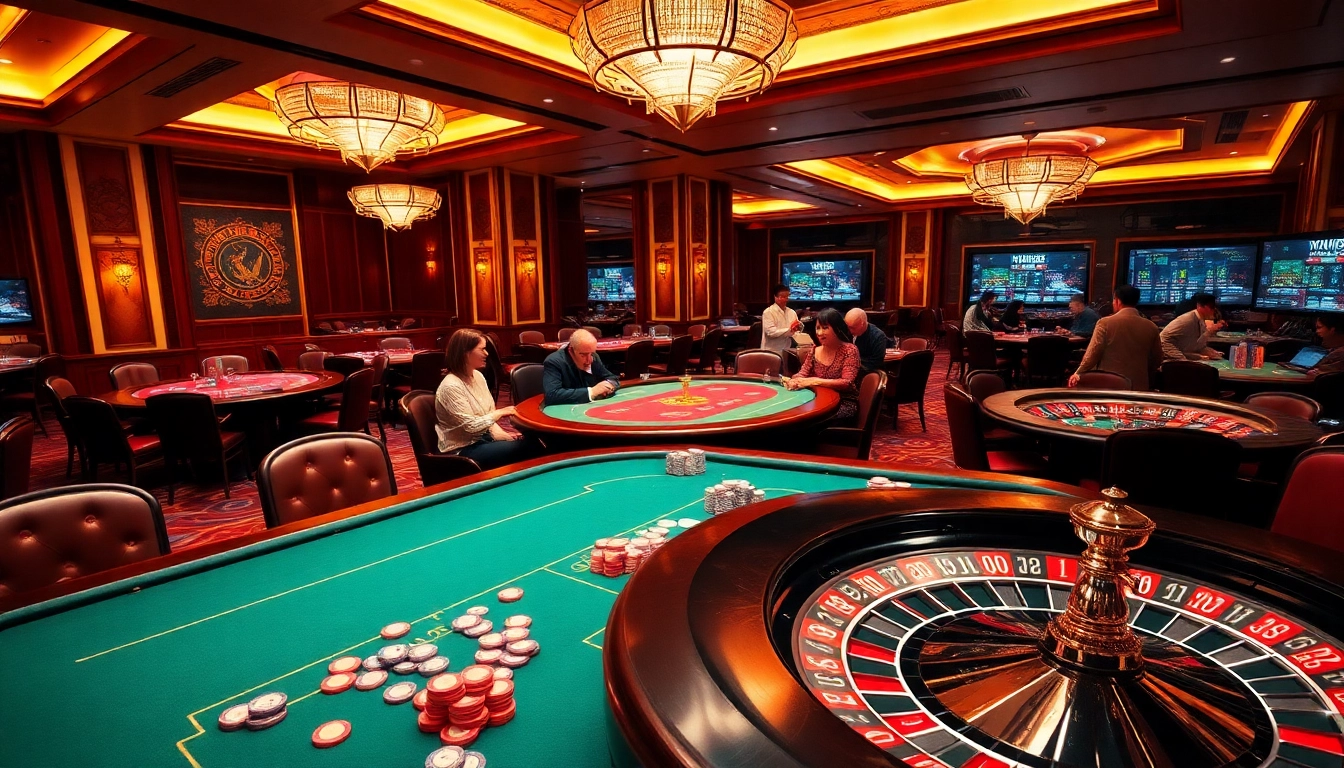 Exciting gambling atmosphere at Xin88 with vibrant casino tables and engaged players.