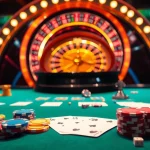Hi88 players enjoying poker at a luxurious casino table with vibrant digital graphics.