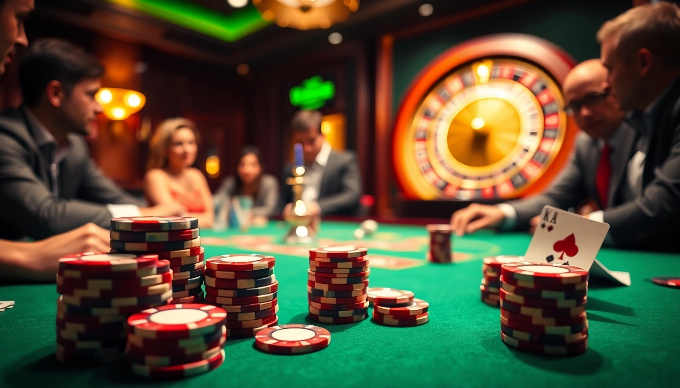 Players engaged in a thrilling casino game using BDTK1, with poker chips and cards visible.