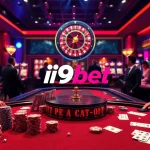 i9bet players enjoying a thrilling game at an elegant casino table with vibrant atmosphere.