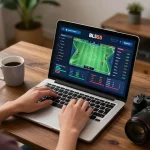 Engaged player placing bets on the Bl555 online gaming platform from a cozy home office.