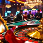 Experience Kqxs excitement at a luxurious casino with roulette, chips, and eager players.