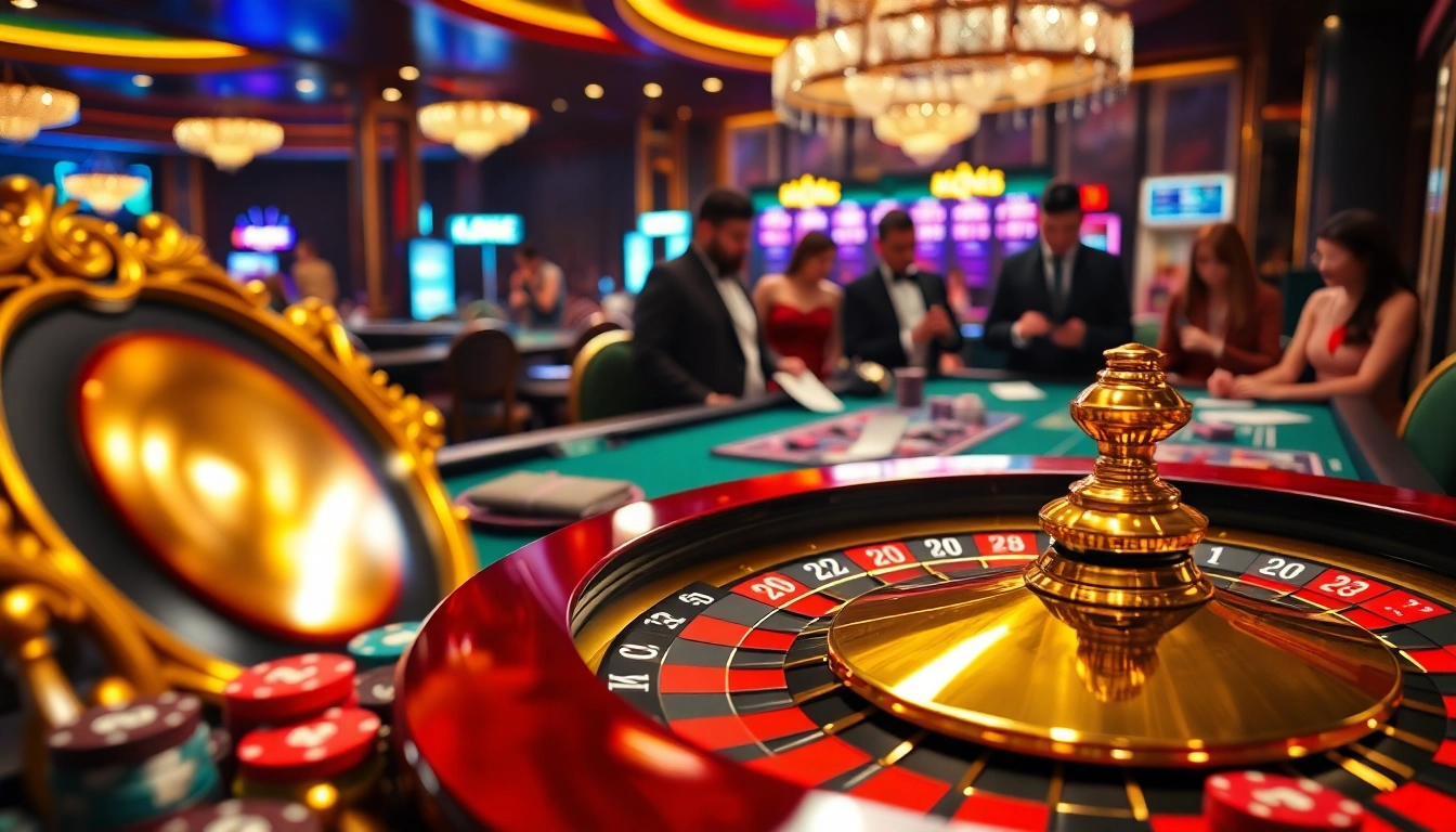 Experience Kqxs excitement at a luxurious casino with roulette, chips, and eager players.