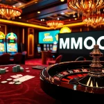 Engaging casino atmosphere at MMOO with poker chips and a roulette wheel.