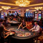 CM88 players placing bets at roulette tables in a vibrant Las Vegas casino.