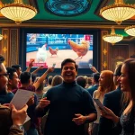 Witness stunning đá gà trực tiếp action from a luxurious casino environment, where excitement meets betting.