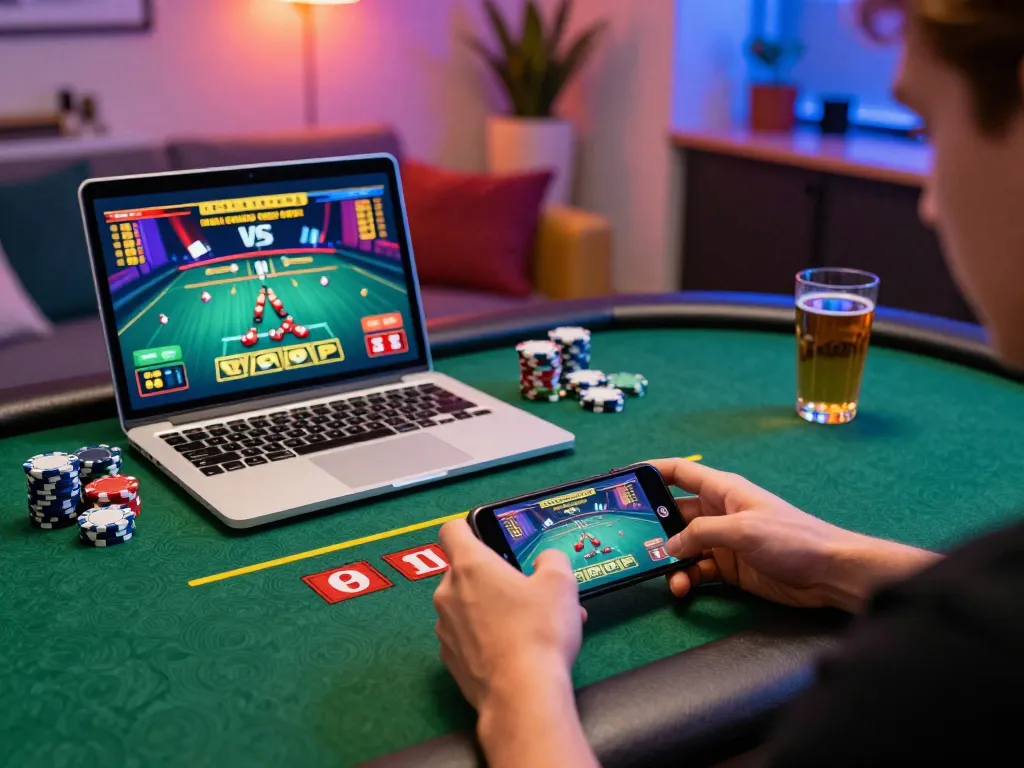 Player enjoying SHBET mobile casino gaming on smartphone with vibrant atmosphere