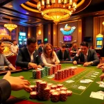 Experience thrilling gameplay with https://x88.law/ at a vibrant poker table in a luxurious casino setting.