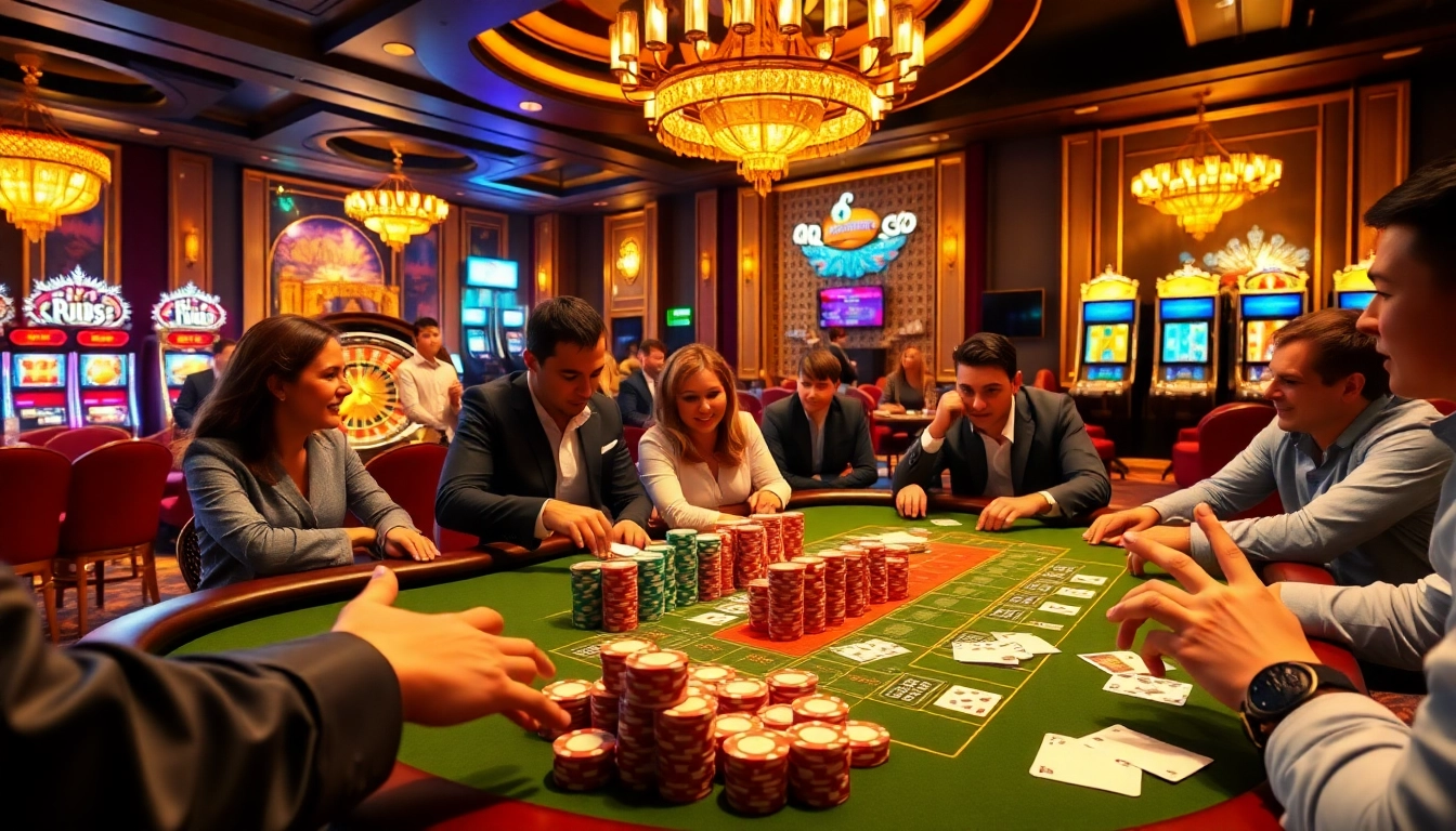 Experience thrilling gameplay with https://x88.law/ at a vibrant poker table in a luxurious casino setting.