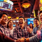 Exciting gaming scene featuring Man88's vibrant online casino experience with players celebrating wins.
