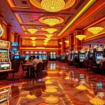 Engage with a vibrant casino scene showcasing nổ hũ slot machines and players in action.